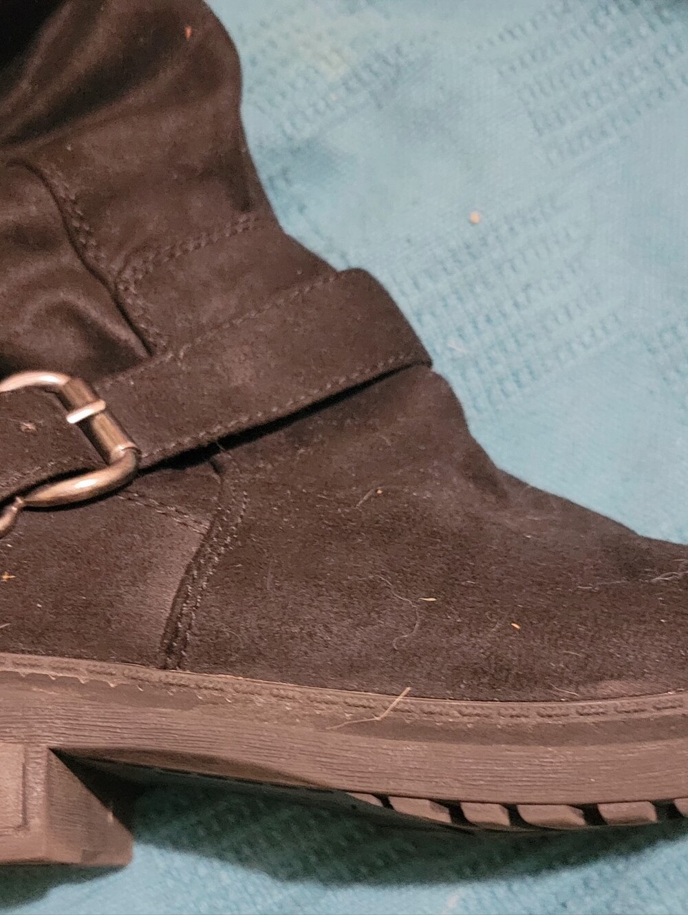 Women's Black Suede Knee Hi Boot with Decorative Buckle